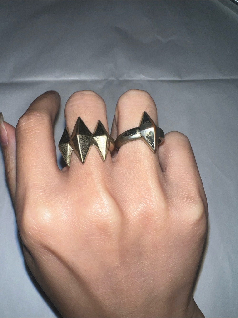 2 Geometric Spike Gold Tone Statement Ring Set - Women's Jewelry